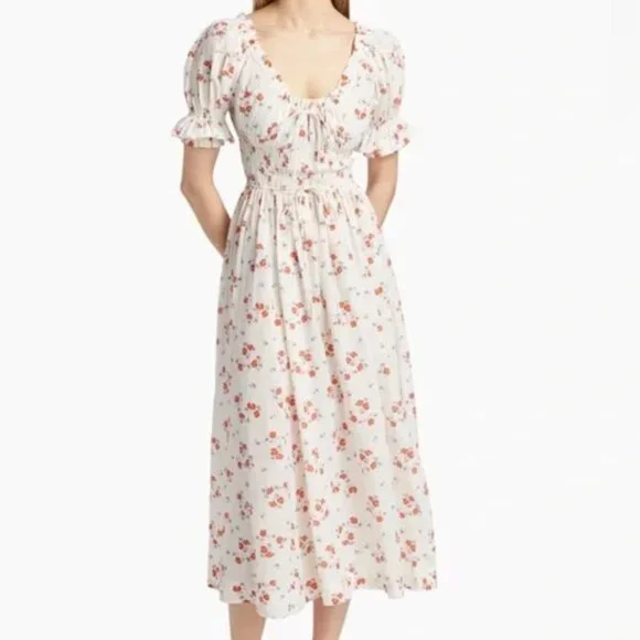 Doen Ischia White Floral Red Poppy Field Maxi Dress Sz M NWT - Picture 3 of 10